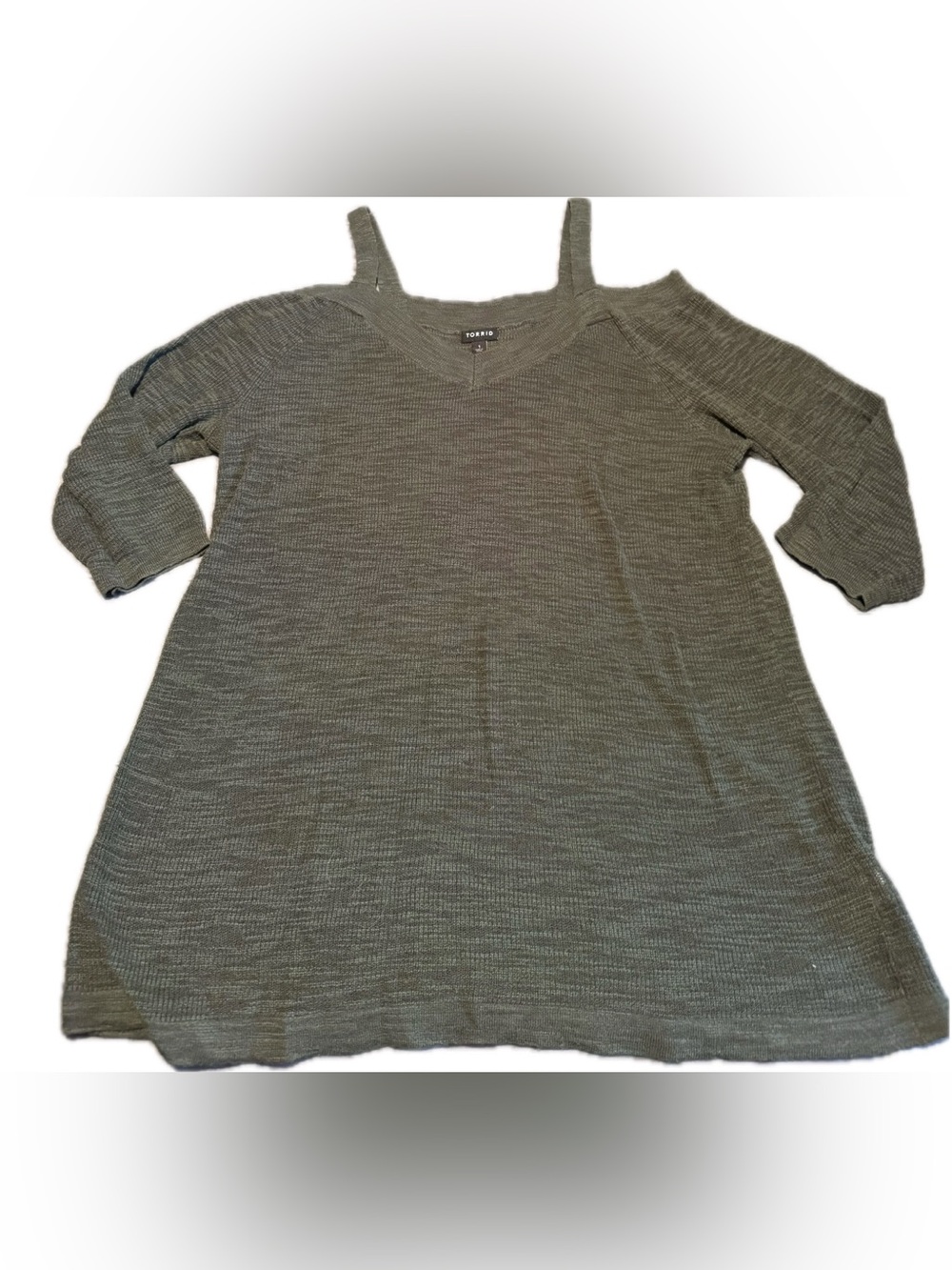 torrid Olive Green Cold-Shoulder V-Neck Knit Sweater